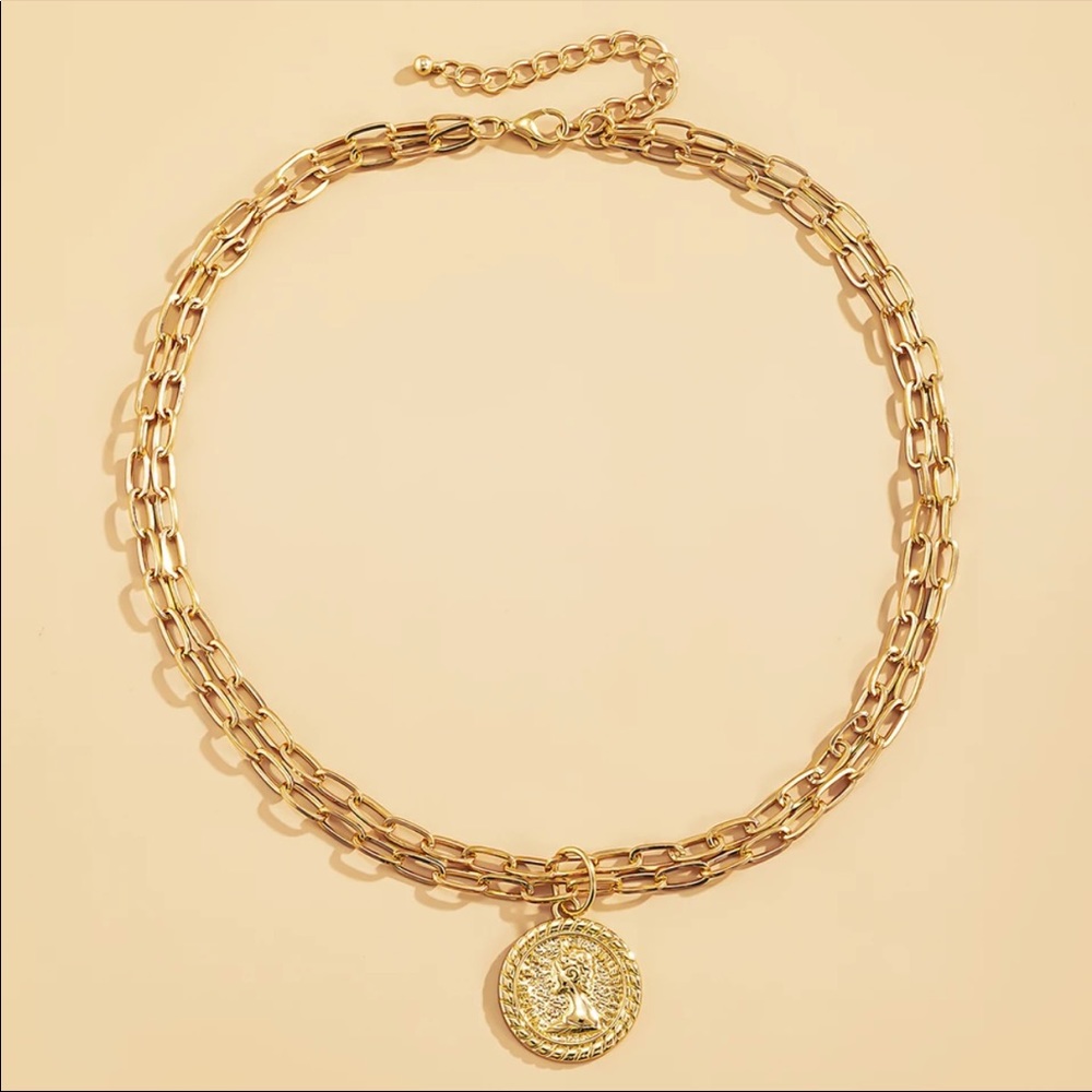 NEW 18K GOLD DOUBLE LAYERED COIN CHOKER NECKLACE - Picture 3 of 7